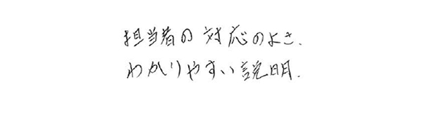 担当者の対応のよさ。わかりやすい説明。